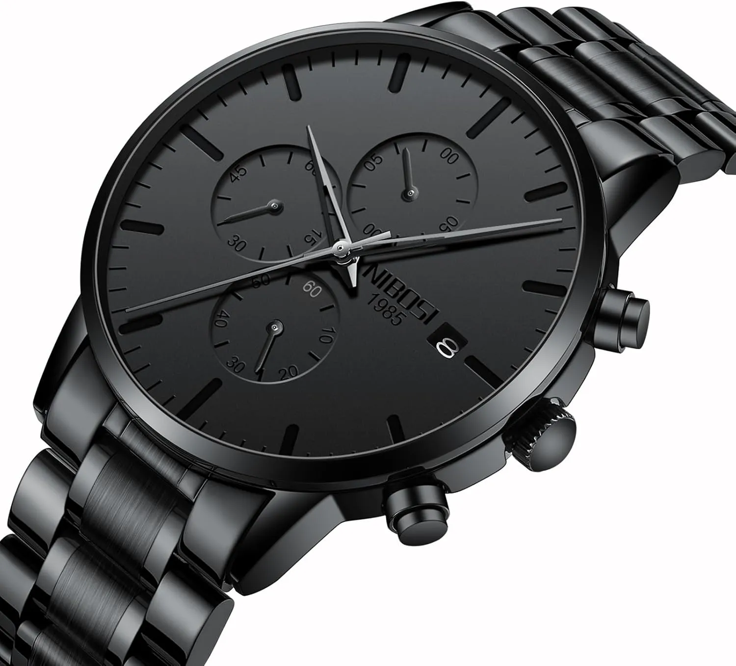 Watches Analog Minimalist Black Dial Watches for Men Business Chronograph Military dichotomy nostalgia Casual Wrist Watches Stainless Steel Strap Date NIBOSI Men's 