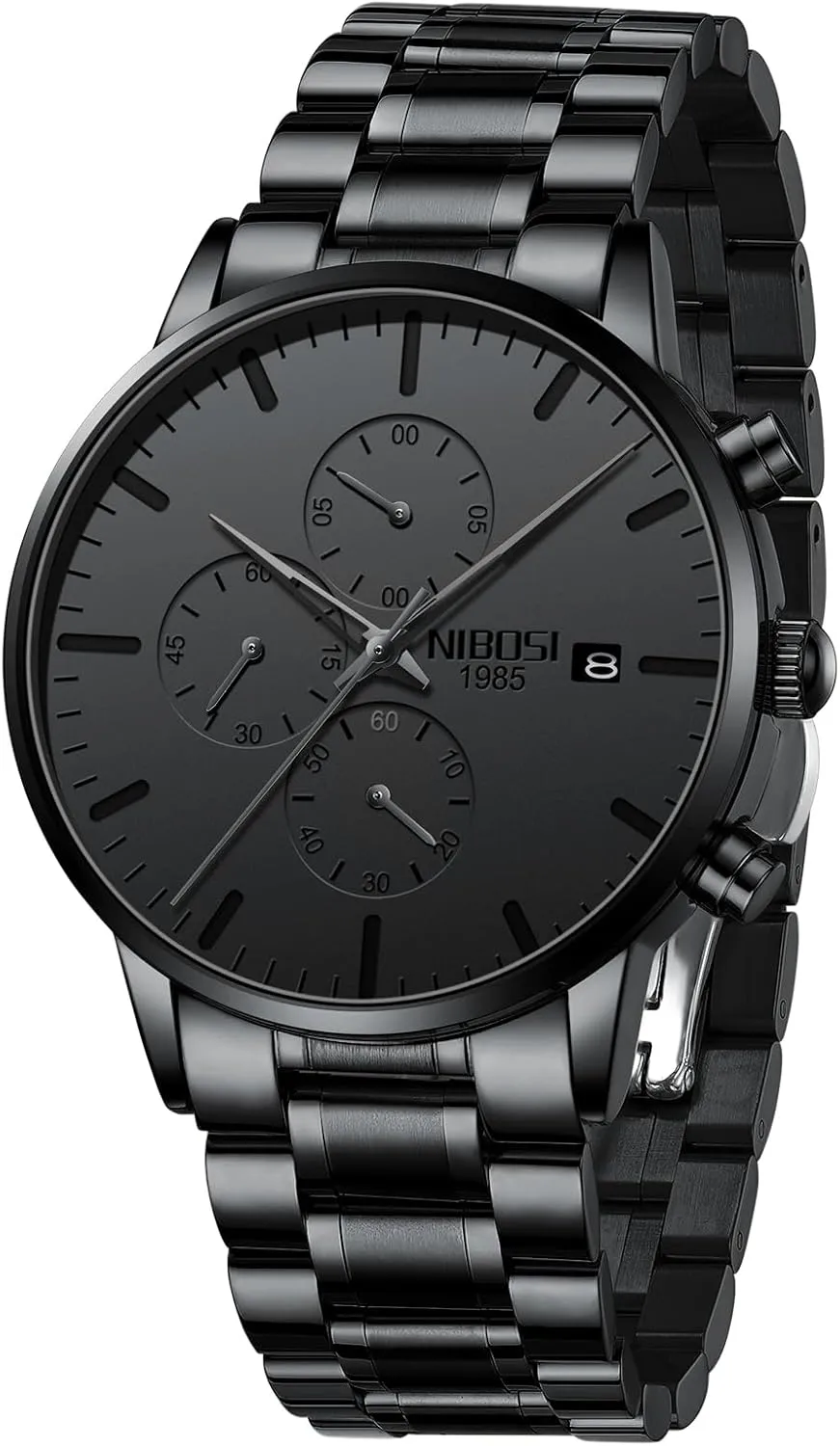 Watches Analog Minimalist Black Dial Watches for Men Business Chronograph Military dichotomy nostalgia Casual Wrist Watches Stainless Steel Strap Date NIBOSI Men's 