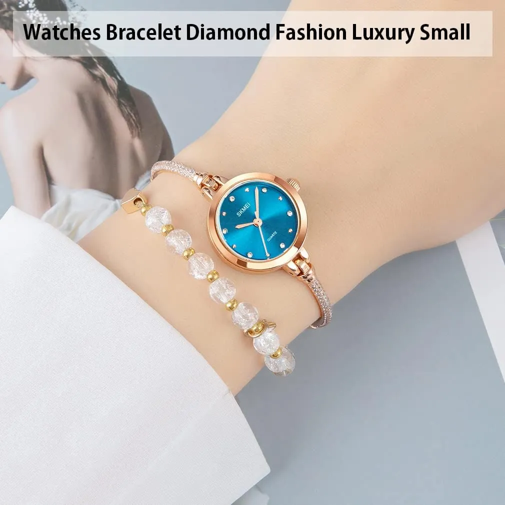Watches Bracelet Diamond Ladies Female Small Rose Gold Fashion Luxury Thin Waterproof Analog Quartz Casual spear Girls Wife Gifts Silver Wrist Watch SKMEI Women 