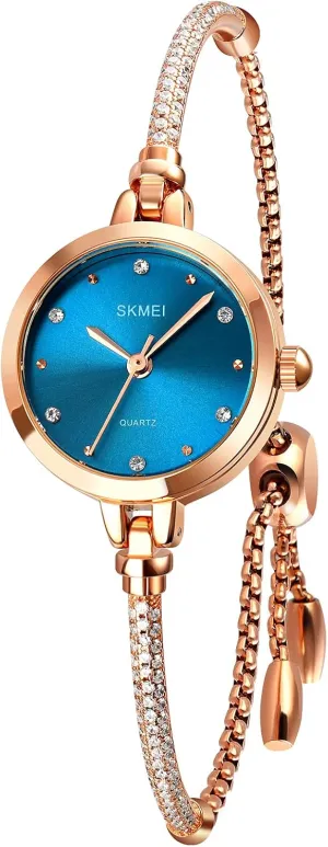 Watches Bracelet Diamond Ladies Female Small Rose Gold Fashion Luxury Thin Waterproof Analog Quartz Casual spear Girls Wife Gifts Silver Wrist Watch SKMEI Women 