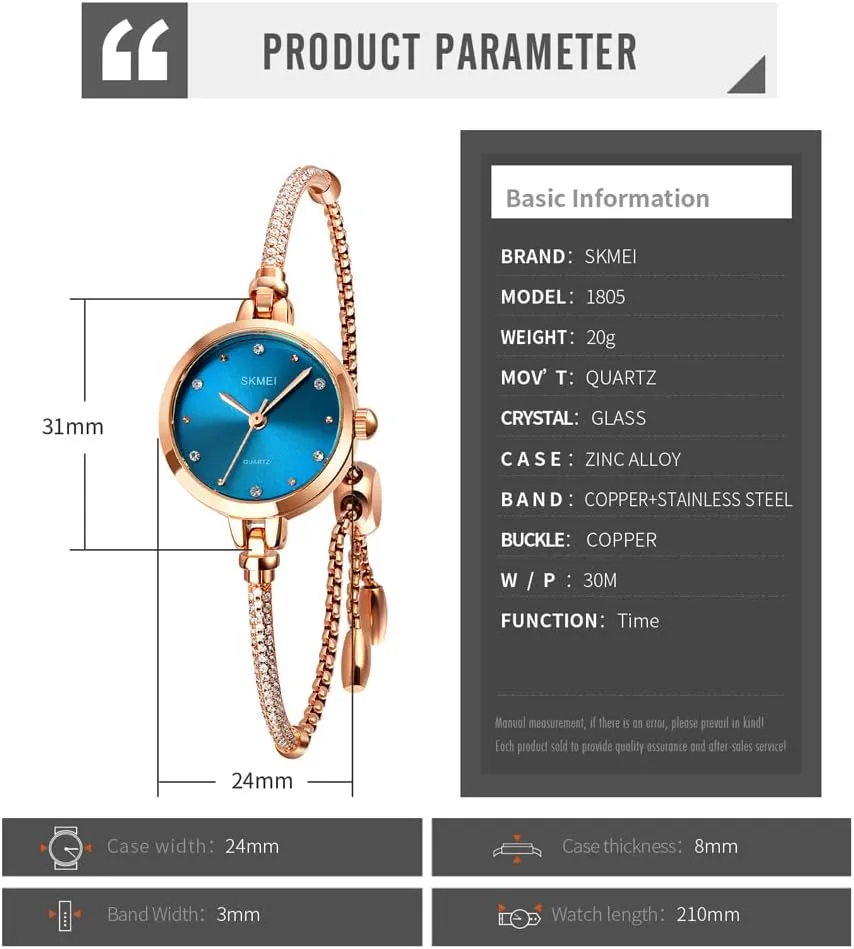 Watches Bracelet Diamond Ladies Female Small Rose Gold Fashion Luxury Thin Waterproof Analog Quartz Casual spear Girls Wife Gifts Silver Wrist Watch SKMEI Women 
