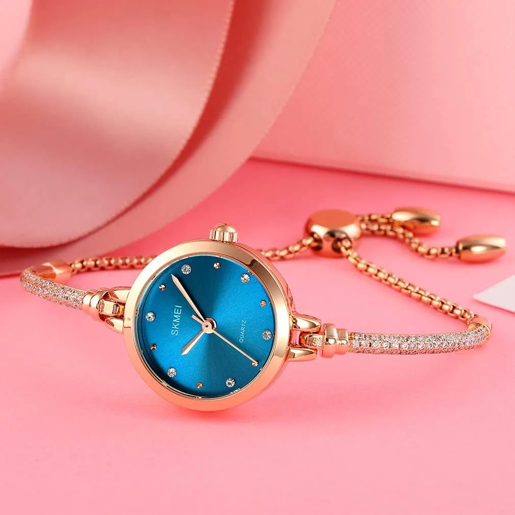 Watches Bracelet Diamond Ladies Female Small Rose Gold Fashion Luxury Thin Waterproof Analog Quartz Casual spear Girls Wife Gifts Silver Wrist Watch SKMEI Women 
