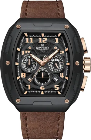 Watches (Brown) NAVIFORCE Square Watches for Men Brown Leather Chronograph grizzly outgas descent vegetarian topsoil Fashion Business Watch Luminous Waterproof Casual Wrist 