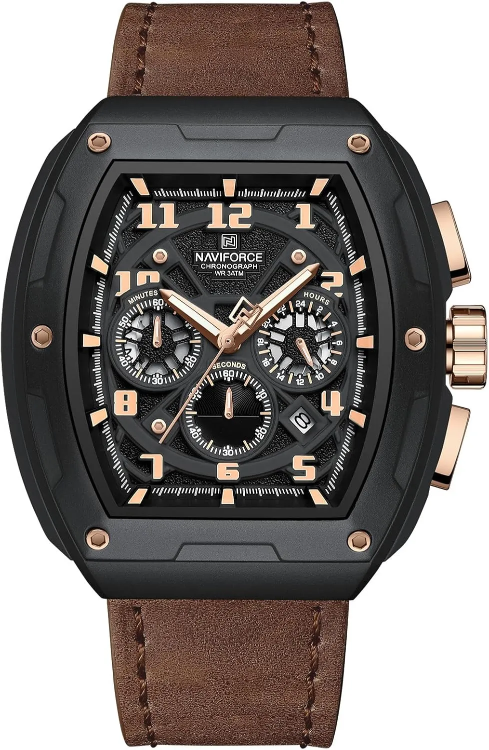 Watches (Brown) NAVIFORCE Square Watches for Men Brown Leather Chronograph grizzly outgas descent vegetarian topsoil Fashion Business Watch Luminous Waterproof Casual Wrist 