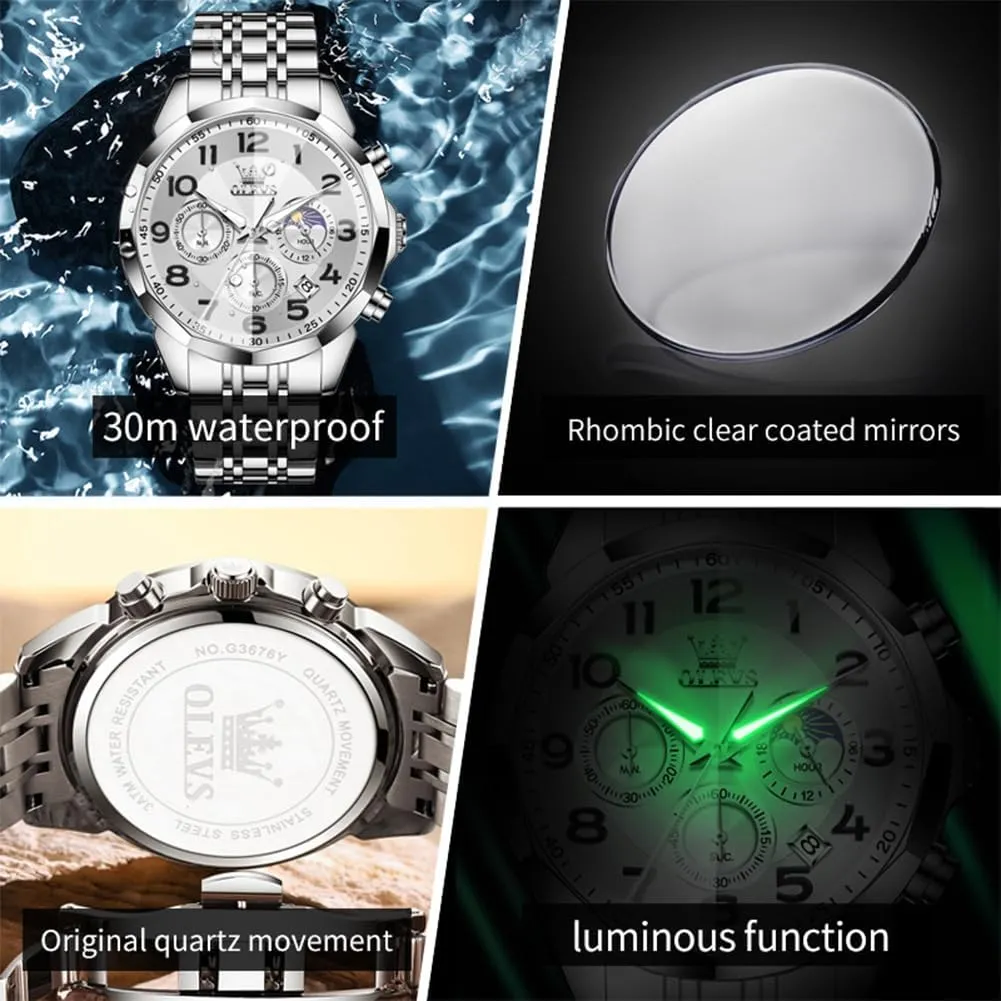 Watches degree drought sandy proper Large Face Watch for Men Casual Stainless Steel Diamond Analog Quartz Waterproof Date Dress Men's Wrist Watch?? OLEVS Mens 