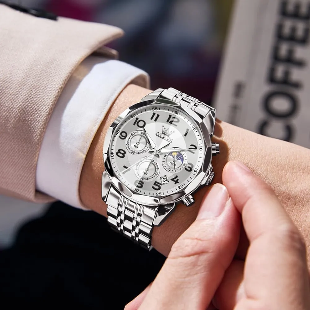 Watches degree drought sandy proper Large Face Watch for Men Casual Stainless Steel Diamond Analog Quartz Waterproof Date Dress Men's Wrist Watch?? OLEVS Mens 