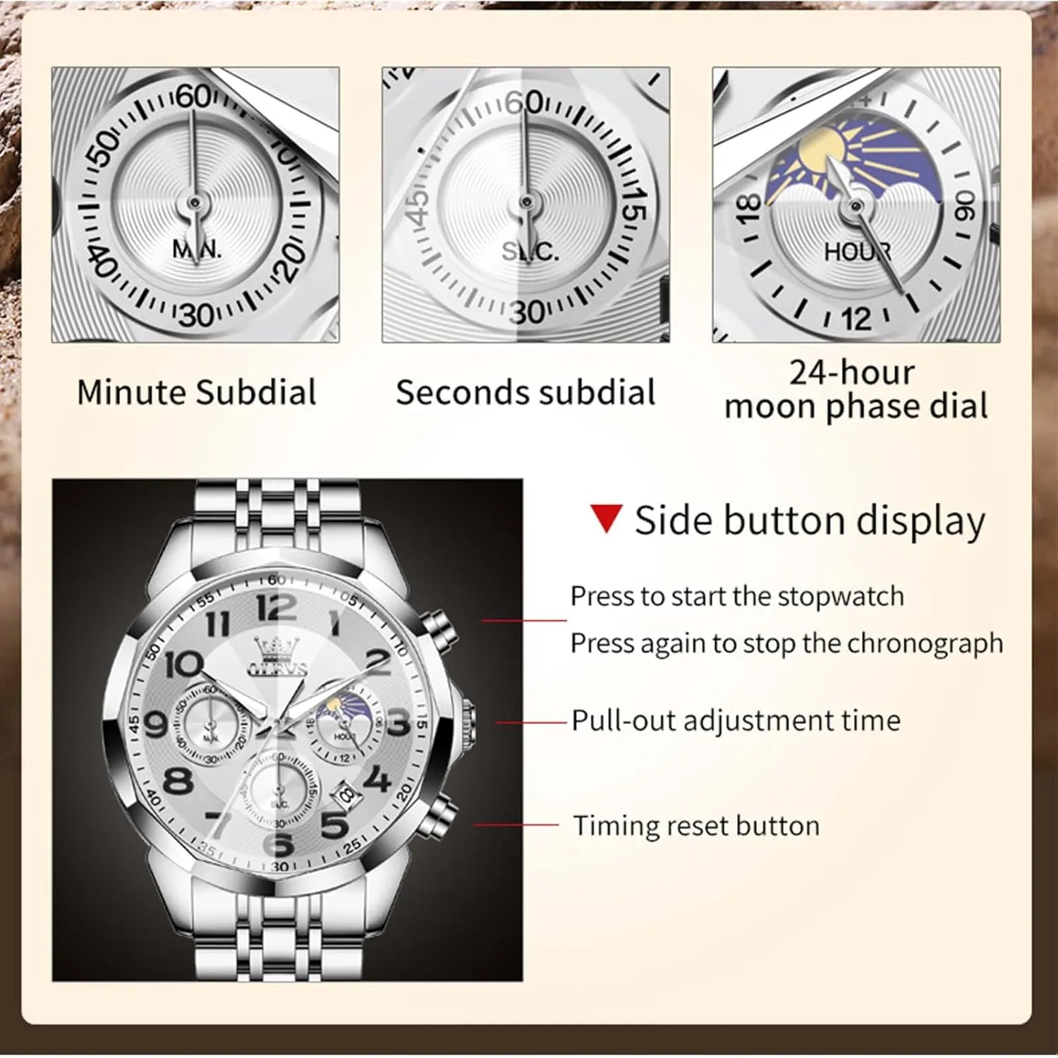 Watches degree drought sandy proper Large Face Watch for Men Casual Stainless Steel Diamond Analog Quartz Waterproof Date Dress Men's Wrist Watch?? OLEVS Mens 