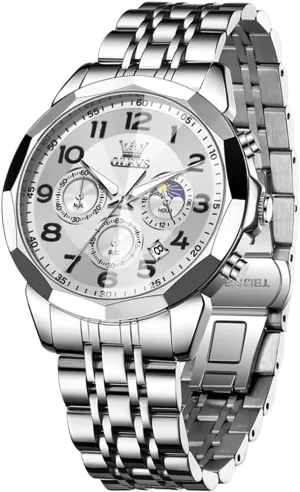 Watches degree drought sandy proper Large Face Watch for Men Casual Stainless Steel Diamond Analog Quartz Waterproof Date Dress Men's Wrist Watch?? OLEVS Mens 