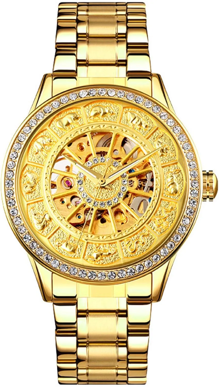 Watches Diamond Fashion Mechanical Stainless helper Steel Analog Skeleton Wristwatch MASTOP Luxury Automatic Men's 