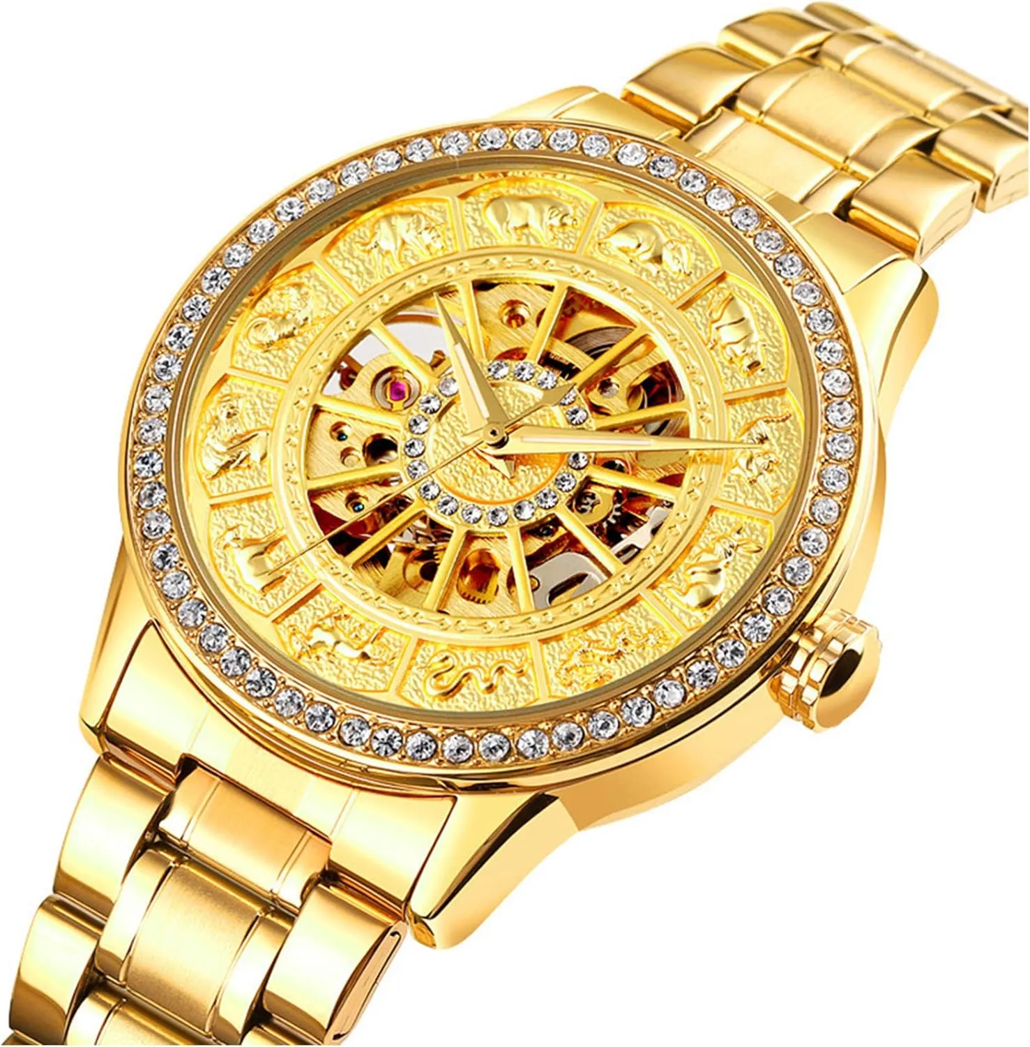 Watches Diamond Fashion Mechanical Stainless helper Steel Analog Skeleton Wristwatch MASTOP Luxury Automatic Men's 