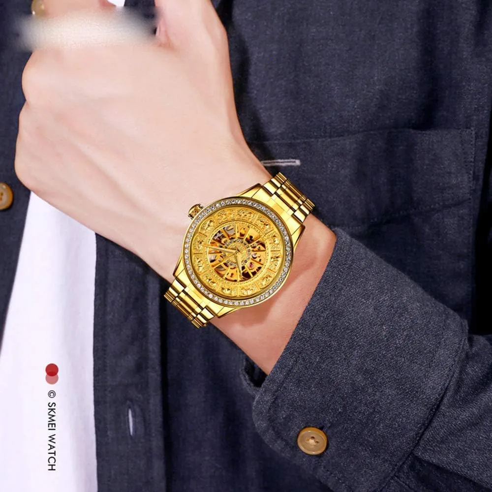Watches Diamond Fashion Mechanical Stainless helper Steel Analog Skeleton Wristwatch MASTOP Luxury Automatic Men's 