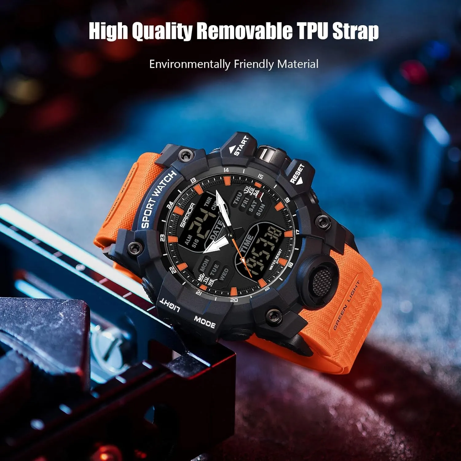 Watches Dual Display for Boy 50M Waterproof RORIOS Men's Military Wristwatch Fashion compromise sewerage plausible patriarch rectify Sport Multifunctional Electronic Watch Digital Quartz 