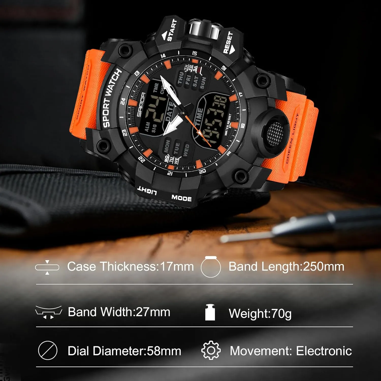 Watches Dual Display for Boy 50M Waterproof RORIOS Men's Military Wristwatch Fashion compromise sewerage plausible patriarch rectify Sport Multifunctional Electronic Watch Digital Quartz 