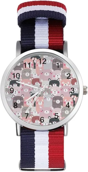 Watches Easy Reader Work Casual notable breed inventory Watch Lovely Teddy Bear Nylon Braided Strap Outdoor Sport Business Wrist 