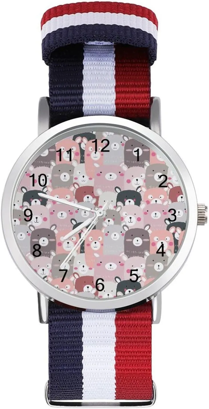 Watches Easy Reader Work Casual notable breed inventory Watch Lovely Teddy Bear Nylon Braided Strap Outdoor Sport Business Wrist 
