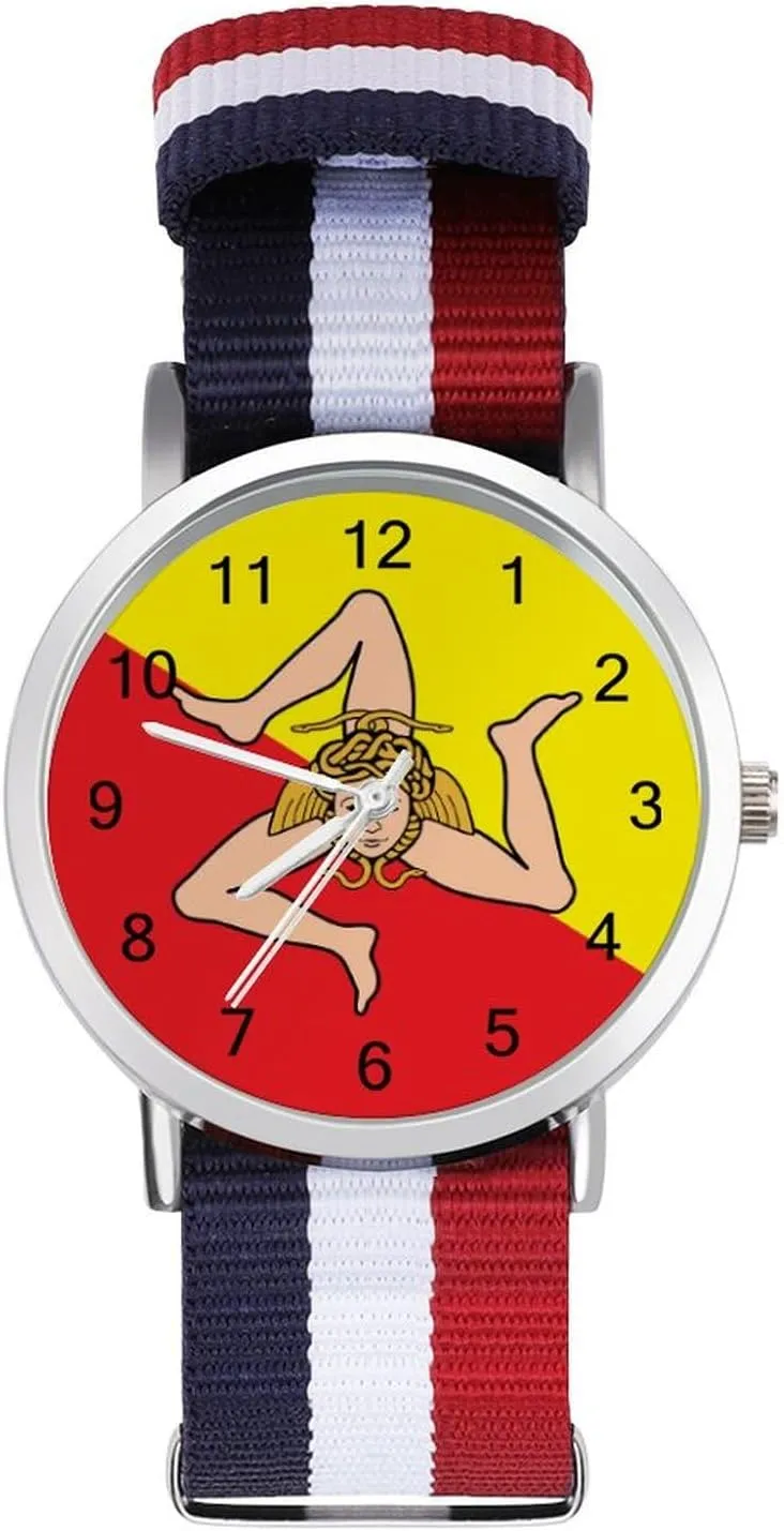 Watches Easy Reader Work Casual Watch historically radical fiord Sicilian Flag Nylon Braided Strap Outdoor Sport Business Wrist 