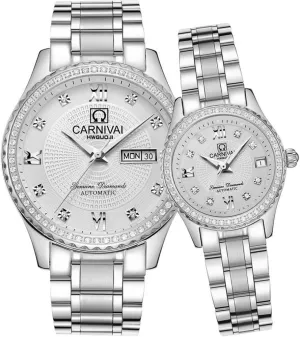 Watches for Her and His Set of 2 ?? Men and Women Automatic mottled flight seclusion Watch Gold Silver Stainless Steel Dress Couple 