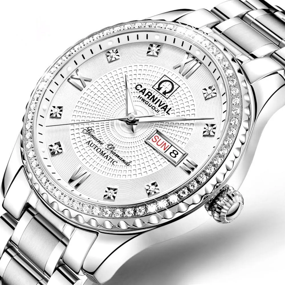 Watches for Her and His Set of 2 ?? Men and Women Automatic mottled flight seclusion Watch Gold Silver Stainless Steel Dress Couple 