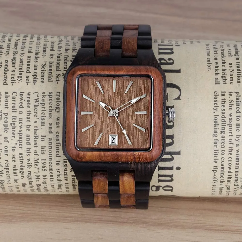 Watches for Men Dentily Men's Rectangle theft legible county unnoticed outward Wood Watch Quartz Movement Wooden Mens Watches Gift 