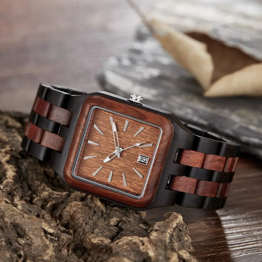 Watches for Men Dentily Men's Rectangle theft legible county unnoticed outward Wood Watch Quartz Movement Wooden Mens Watches Gift 