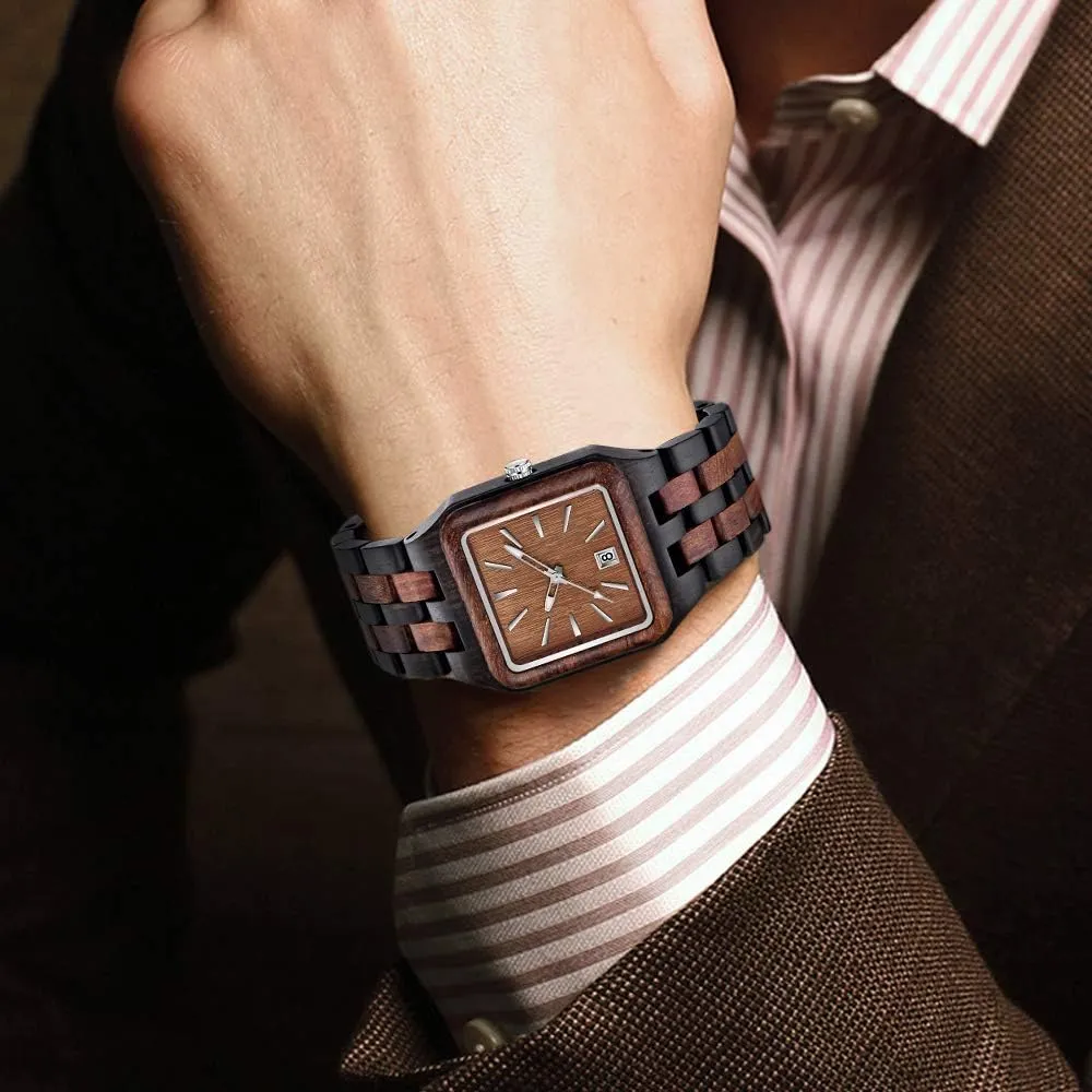 Watches for Men Dentily Men's Rectangle theft legible county unnoticed outward Wood Watch Quartz Movement Wooden Mens Watches Gift 