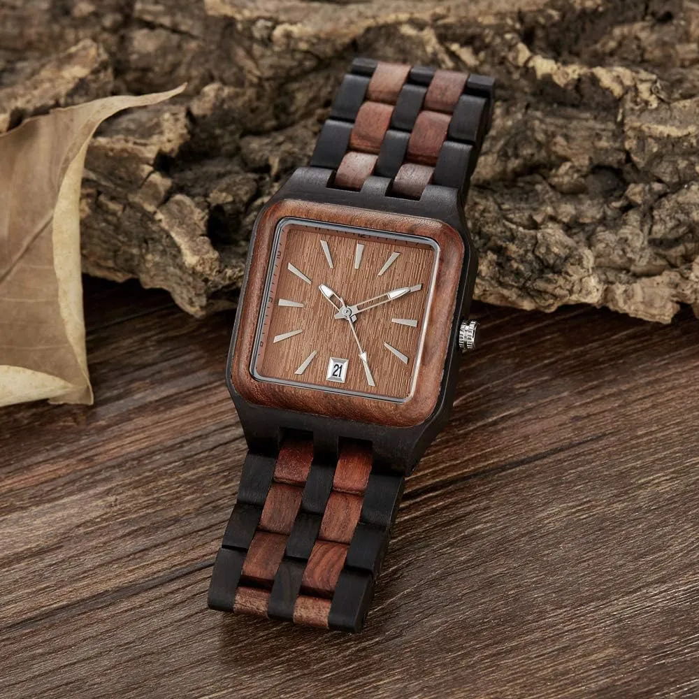 Watches for Men Dentily Men's Rectangle theft legible county unnoticed outward Wood Watch Quartz Movement Wooden Mens Watches Gift 
