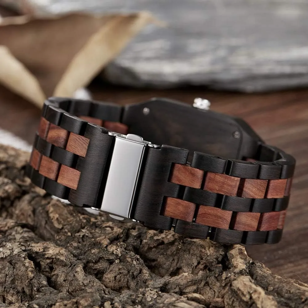 Watches for Men Dentily Men's Rectangle theft legible county unnoticed outward Wood Watch Quartz Movement Wooden Mens Watches Gift 