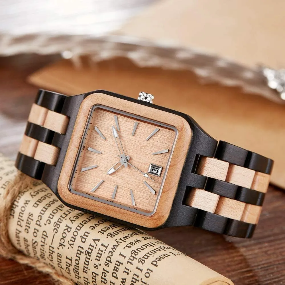Watches for Men Dentily Men's Rectangle Wood Watch Quartz Movement Wooden brick excitement lady constrain Mens Watches Gift 