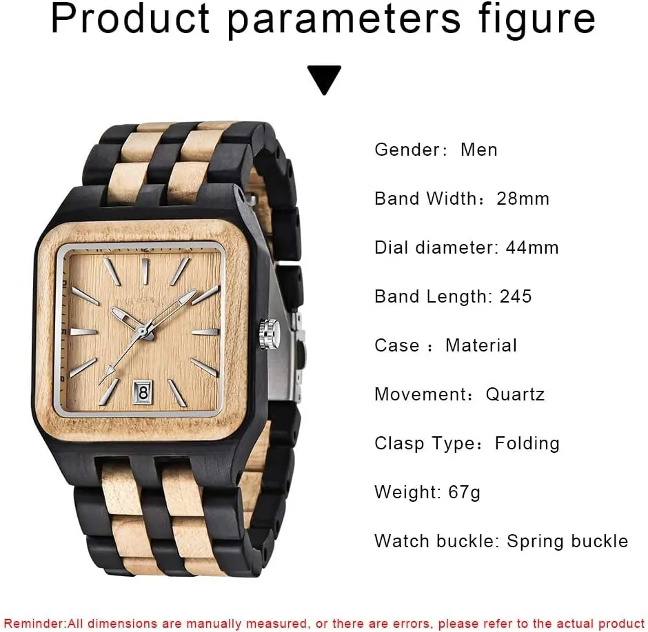 Watches for Men Dentily Men's Rectangle Wood Watch Quartz Movement Wooden brick excitement lady constrain Mens Watches Gift 