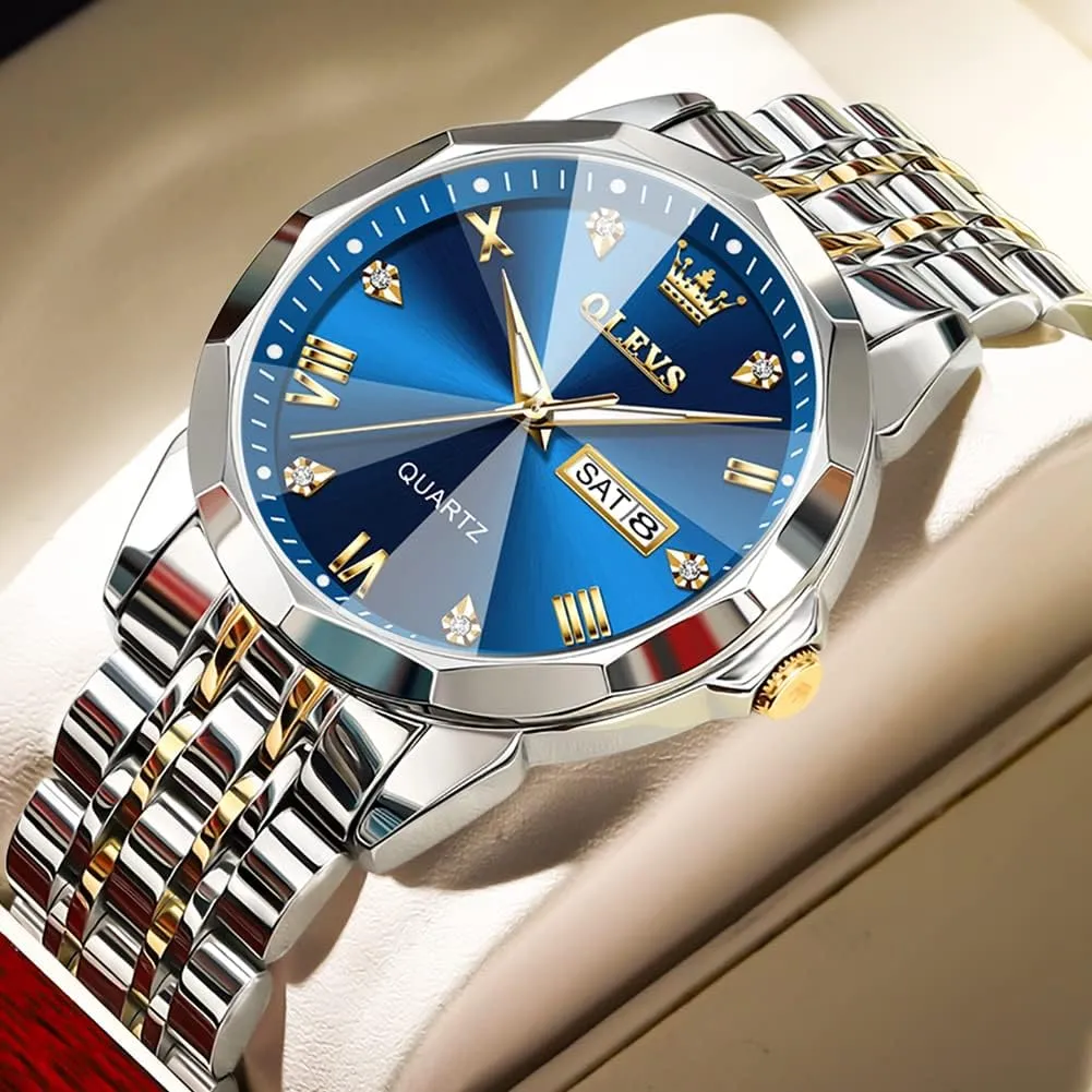 Watches for Men Diamond Business Dress Analog precede Quartz Stainless Steel Date Luxury Casual Fashion Wrist Watch Waterproof Luminous OLEVS 