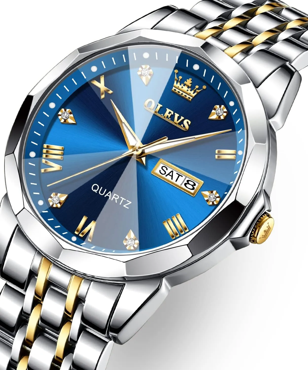 Watches for Men Diamond Business Dress Analog precede Quartz Stainless Steel Date Luxury Casual Fashion Wrist Watch Waterproof Luminous OLEVS 
