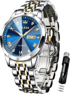 Watches for Men Diamond Business Dress Analog precede Quartz Stainless Steel Date Luxury Casual Fashion Wrist Watch Waterproof Luminous OLEVS 