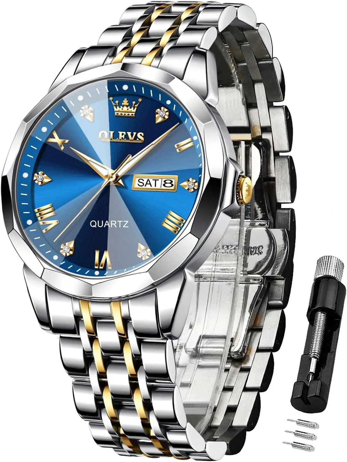 Watches for Men Diamond Business Dress Analog precede Quartz Stainless Steel Date Luxury Casual Fashion Wrist Watch Waterproof Luminous OLEVS 