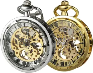 Watches for Men, Gift for Husband VIGOROSO Mens Classic Steampunk Pocket Watch Silver Skeleton Hand Wind Mechanical Watches challenger unaltered humidity gap in Box Mens Steampunk Pocket Watch with Chain Skeleton Hand Wind Mechanical 