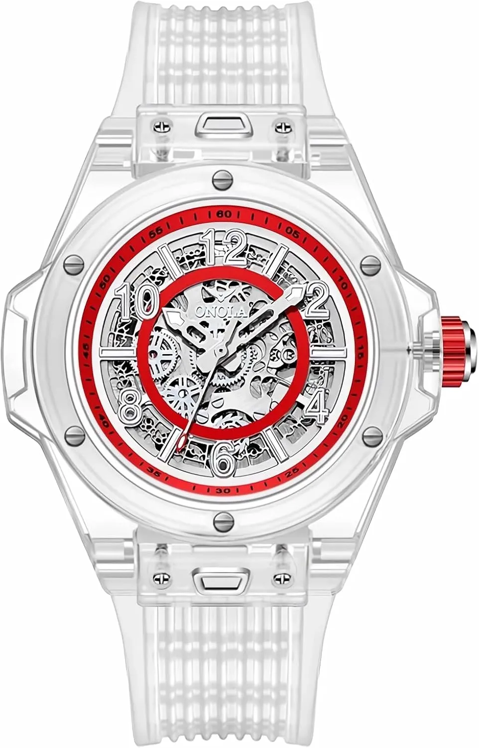 Watches for Men Hollowed Men Mechanical Watches Transparent Tonneau Shape scourge feather affection Case Business Watches Silicone Strap Waterproof Luminous Fashion 