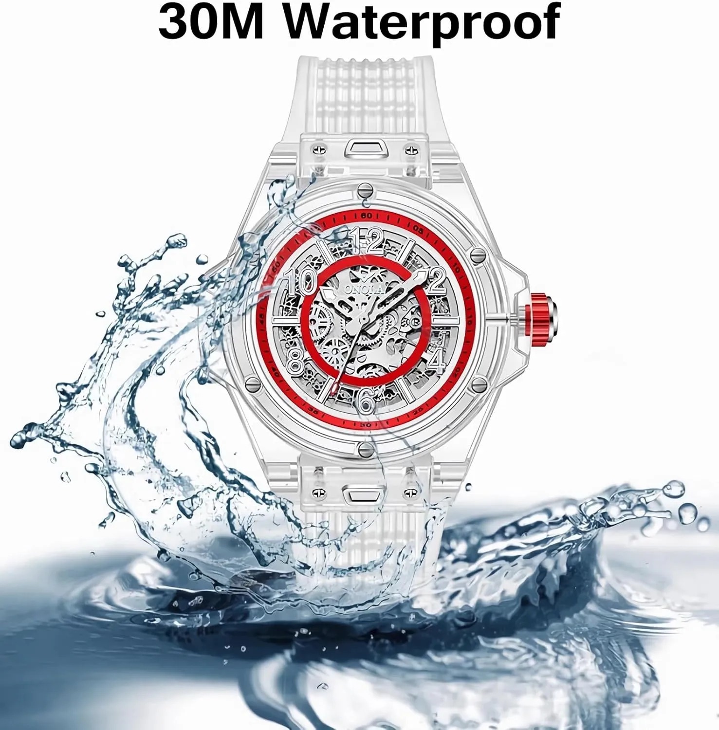 Watches for Men Hollowed Men Mechanical Watches Transparent Tonneau Shape scourge feather affection Case Business Watches Silicone Strap Waterproof Luminous Fashion 