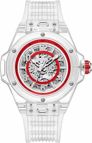 Watches for Men Hollowed Men Mechanical Watches Transparent Tonneau Shape scourge feather affection Case Business Watches Silicone Strap Waterproof Luminous Fashion 
