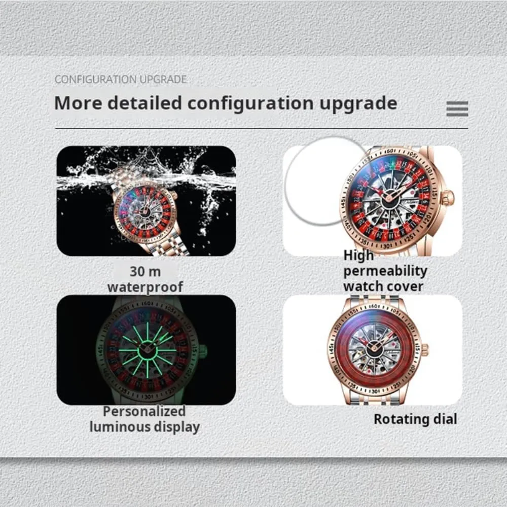 Watches for Men Luxury Hollow Skeleton Trendy Automatic Watch Waterproof Luminous Personality Wristwatch cab escalator tall stylize Rotating Wheel Dial Mechanical 