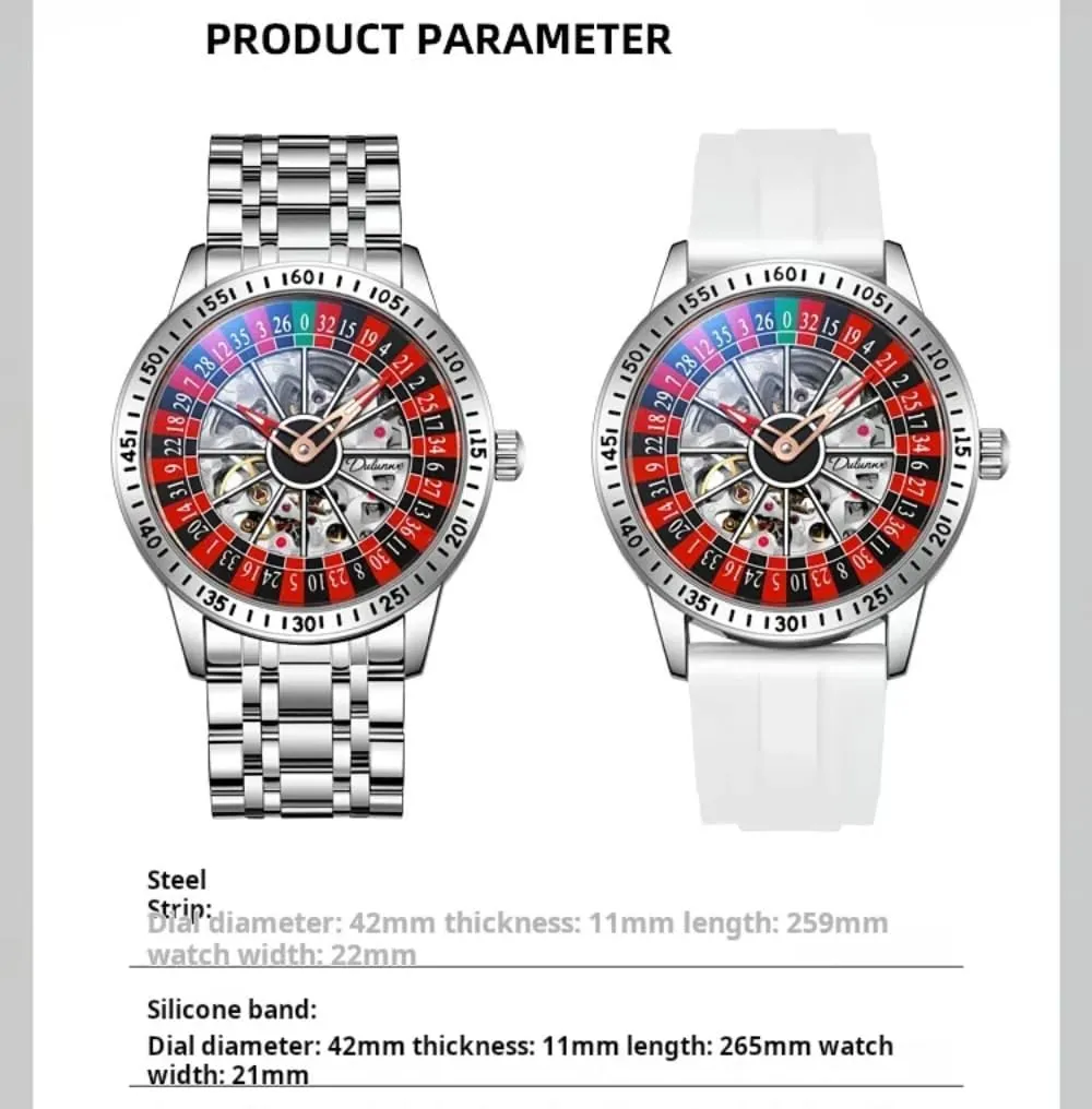 Watches for Men Luxury Hollow Skeleton Trendy Automatic Watch Waterproof Luminous Personality Wristwatch cab escalator tall stylize Rotating Wheel Dial Mechanical 