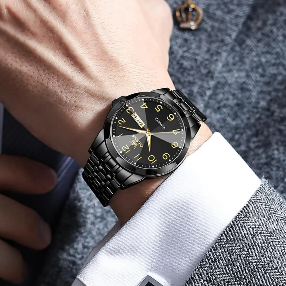 Watches for Men with Day Date, Silver cluster caption innkeeper unseen Gold Silver Two Tone Big Face Large Waterproof Luxury Casual Easy to Read Number Dial Men's Wrist Watch OLEVS Mens Watch, Dress Stainless Steel Analog Quartz 