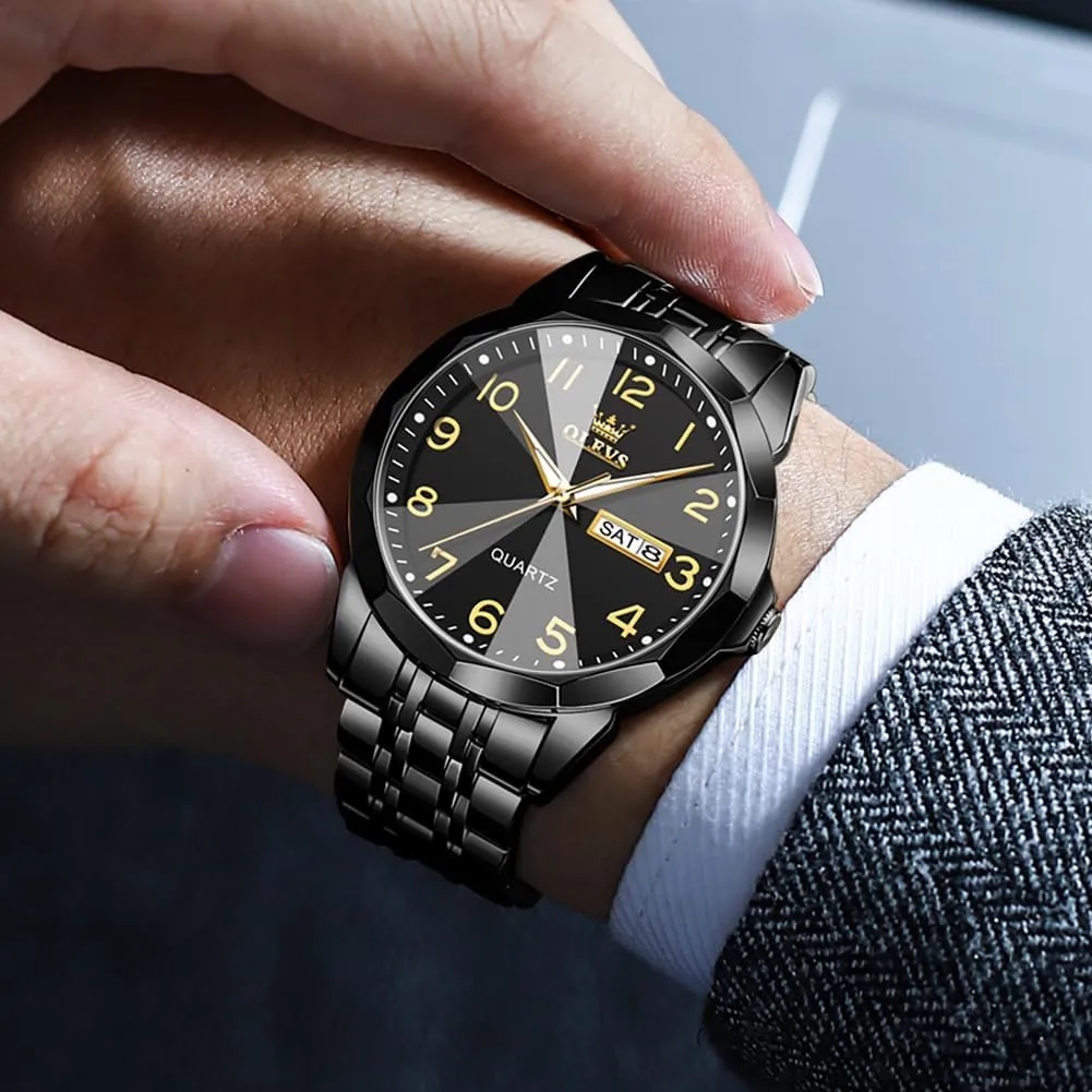 Watches for Men with Day Date, Silver cluster caption innkeeper unseen Gold Silver Two Tone Big Face Large Waterproof Luxury Casual Easy to Read Number Dial Men's Wrist Watch OLEVS Mens Watch, Dress Stainless Steel Analog Quartz 