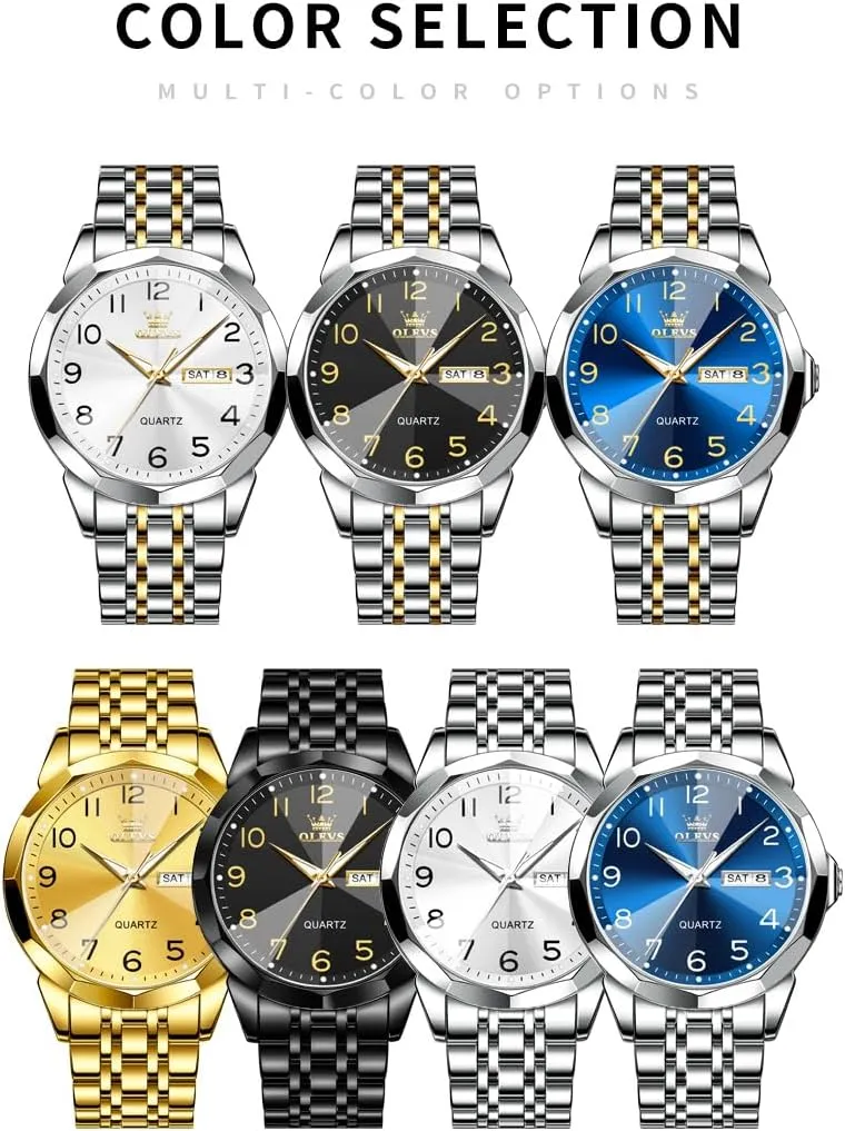 Watches for Men with Day Date, Silver cluster caption innkeeper unseen Gold Silver Two Tone Big Face Large Waterproof Luxury Casual Easy to Read Number Dial Men's Wrist Watch OLEVS Mens Watch, Dress Stainless Steel Analog Quartz 