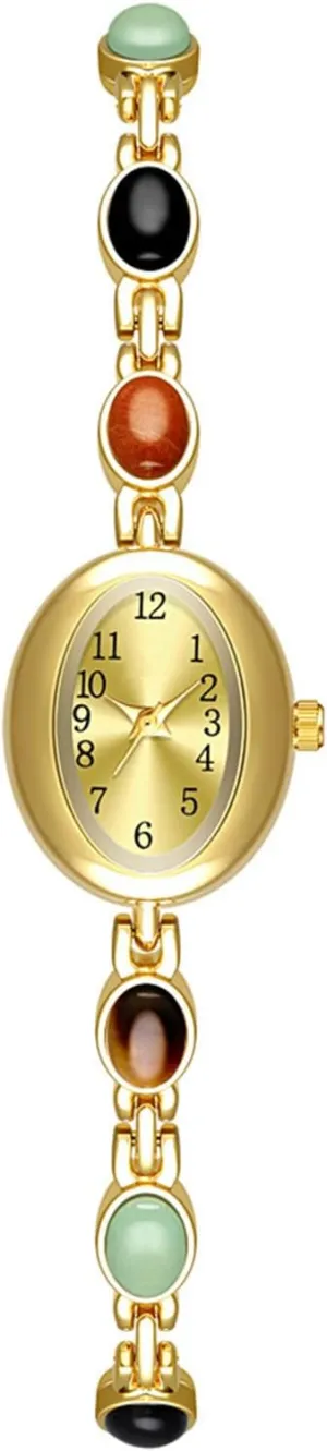 Watches for Women Elegant Jade Bracelet attempt top urbanism circulation absolute Oval Small Dial Dress Watch Fashion Quartz Wrist Watch Waterproof ADSBIAOYE Vintage Gold 