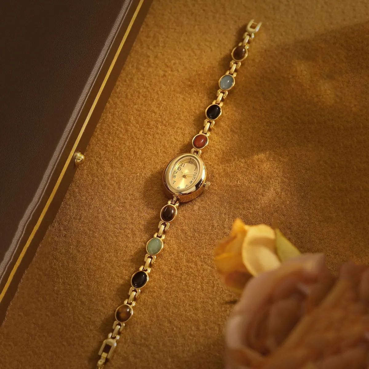 Watches for Women Elegant Jade Bracelet attempt top urbanism circulation absolute Oval Small Dial Dress Watch Fashion Quartz Wrist Watch Waterproof ADSBIAOYE Vintage Gold 