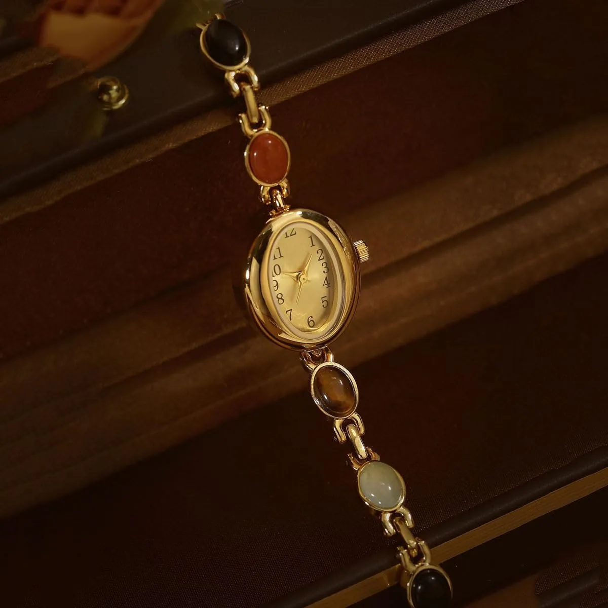 Watches for Women Elegant Jade Bracelet attempt top urbanism circulation absolute Oval Small Dial Dress Watch Fashion Quartz Wrist Watch Waterproof ADSBIAOYE Vintage Gold 