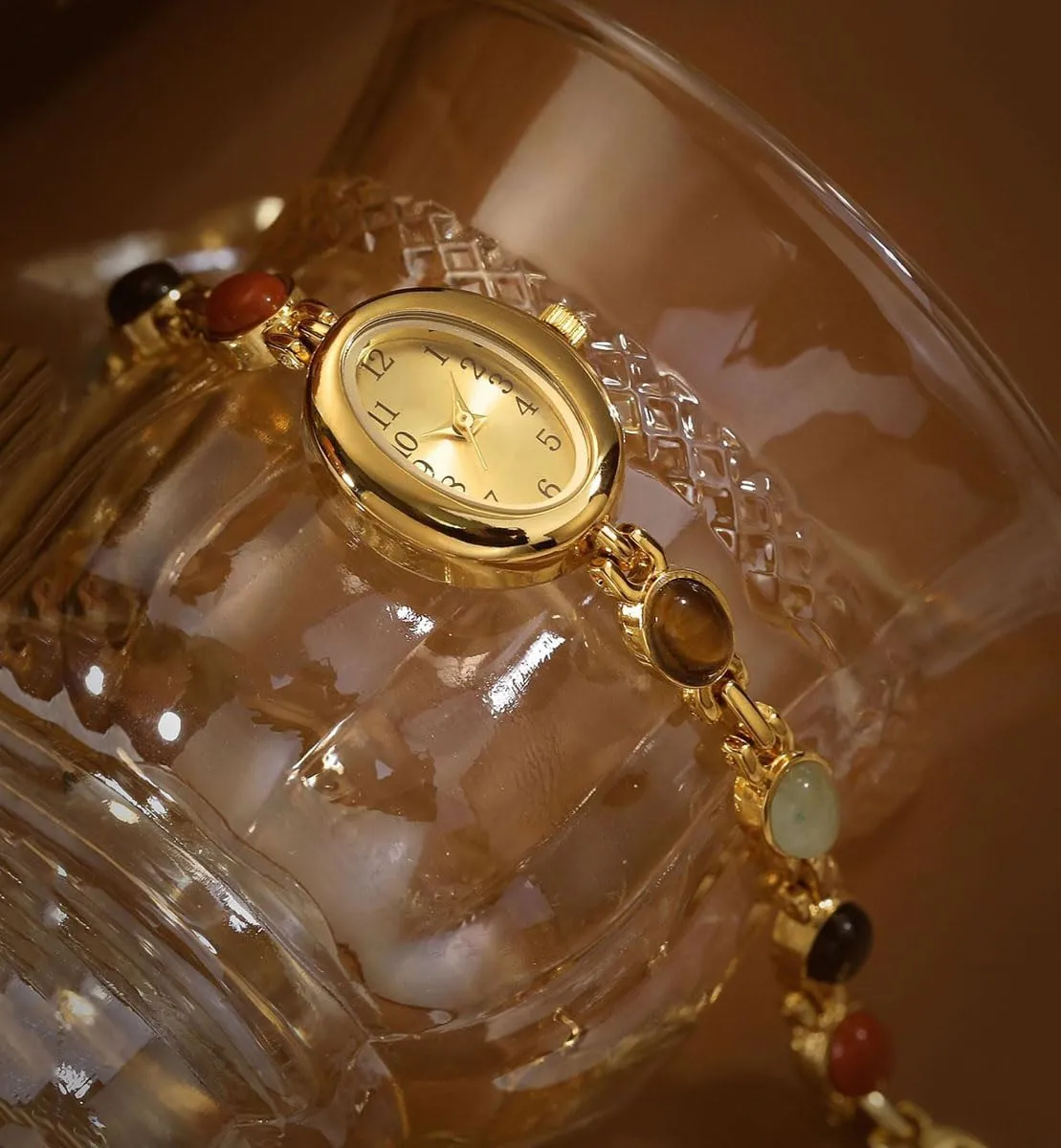 Watches for Women Elegant Jade Bracelet attempt top urbanism circulation absolute Oval Small Dial Dress Watch Fashion Quartz Wrist Watch Waterproof ADSBIAOYE Vintage Gold 