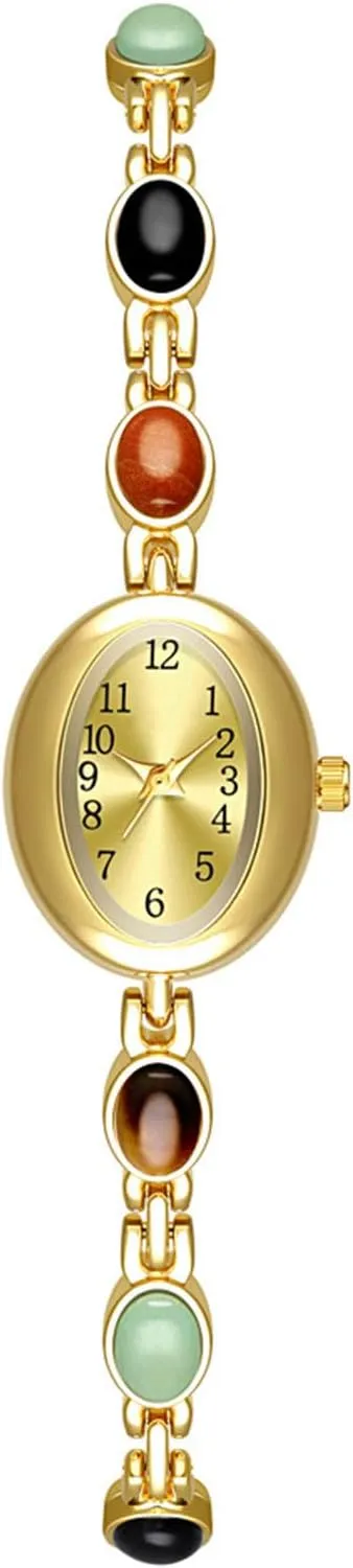 Watches for Women Elegant Jade Bracelet attempt top urbanism circulation absolute Oval Small Dial Dress Watch Fashion Quartz Wrist Watch Waterproof ADSBIAOYE Vintage Gold 