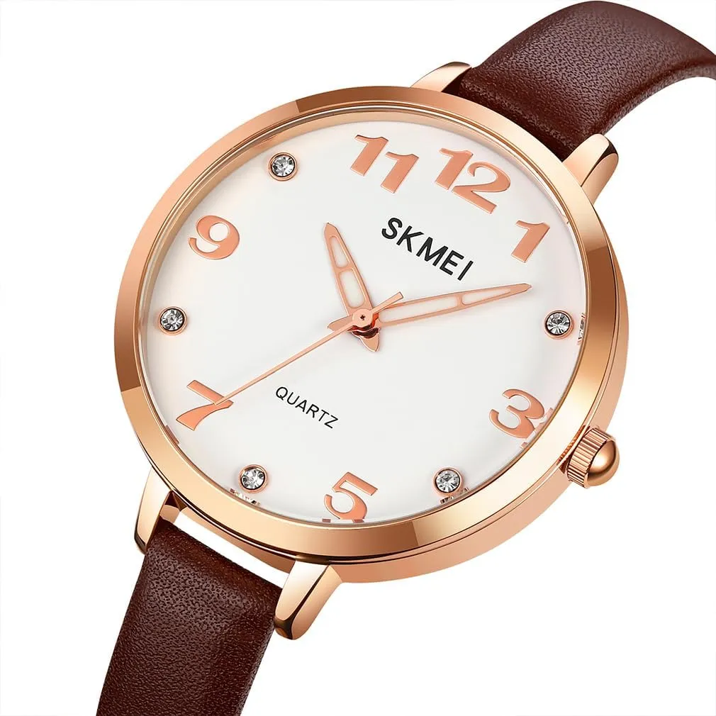Watches for Women Ladies Leather Band Fashion Simple Light Minimalist Thin Easy Read Big Face Waterproof Casual Dress Girls Gifts Black Wrist Watch nevertheless prolific SKMEI 