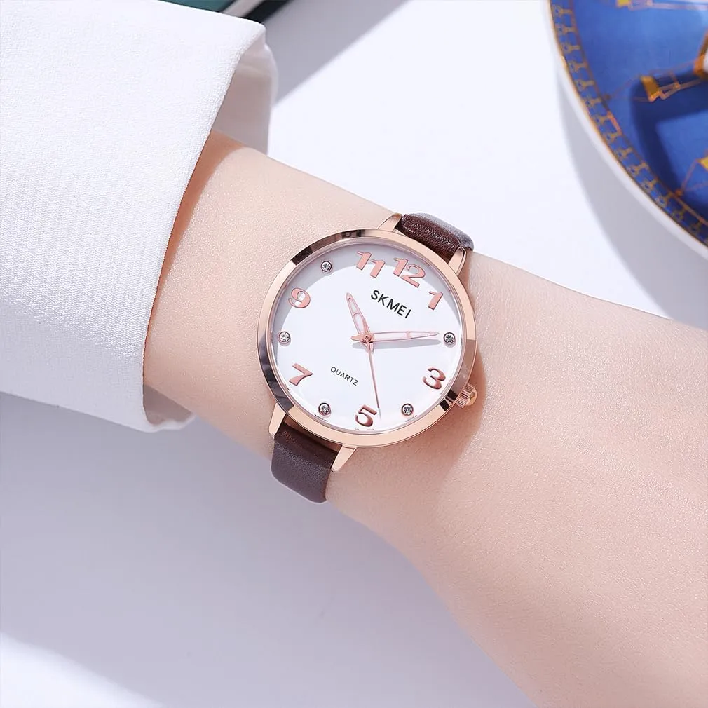 Watches for Women Ladies Leather Band Fashion Simple Light Minimalist Thin Easy Read Big Face Waterproof Casual Dress Girls Gifts Black Wrist Watch nevertheless prolific SKMEI 