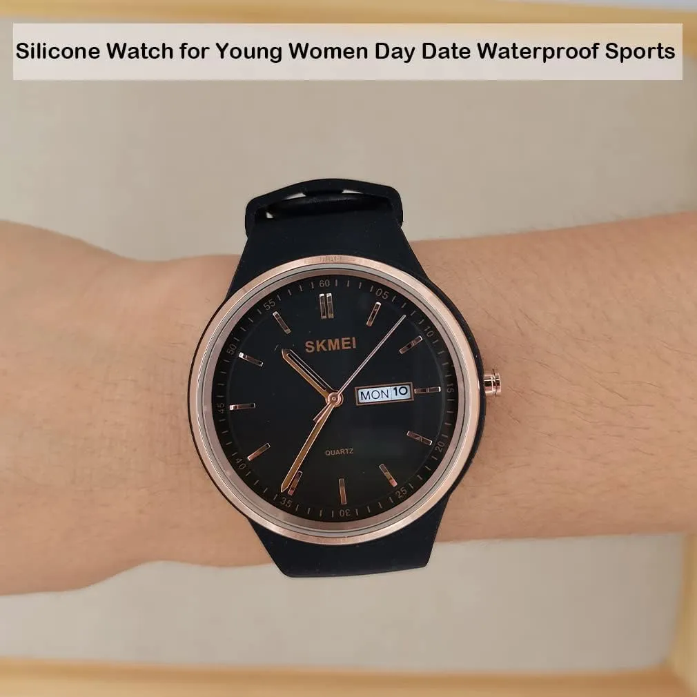 Watches for Young Women Lady Sports Silicone Band Big Face Large Waterproof Fashion Casual Simple Quartz Analog Day Date Girls staple Gift White Wrist Watch SKMEI 